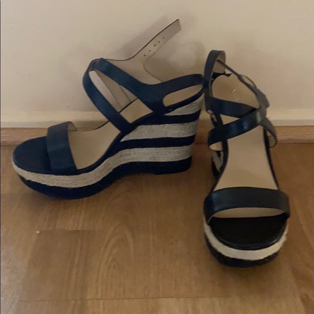 New Via Spiga Elaine Black Espadrille Wedge size 8